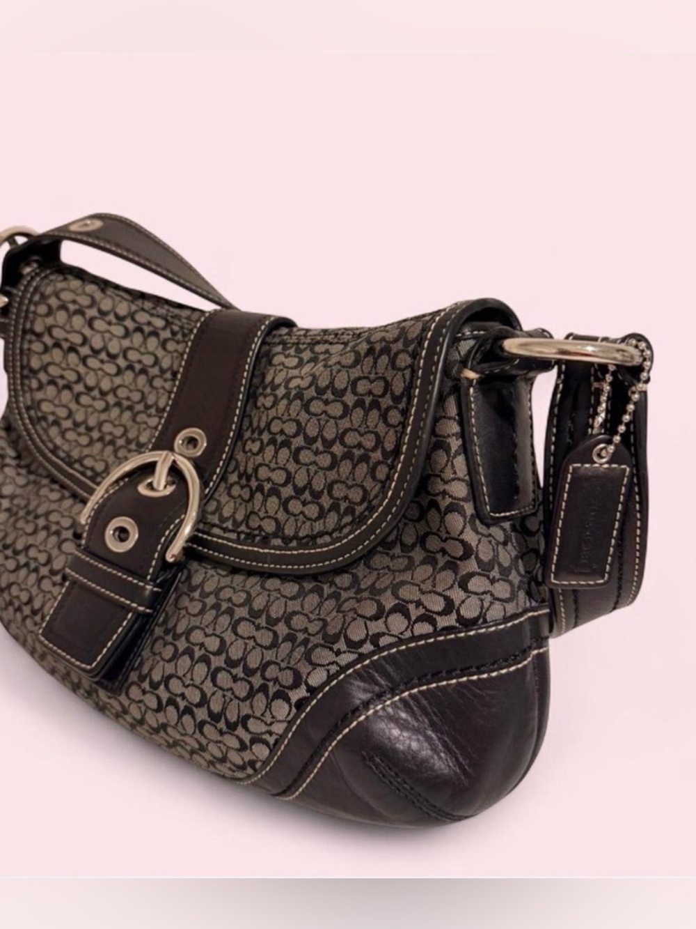 Coach Soho Signature Jacquard Canvas Buckle Shoulder Bag - Y2K - Black/Grey - Picture 5 of 7